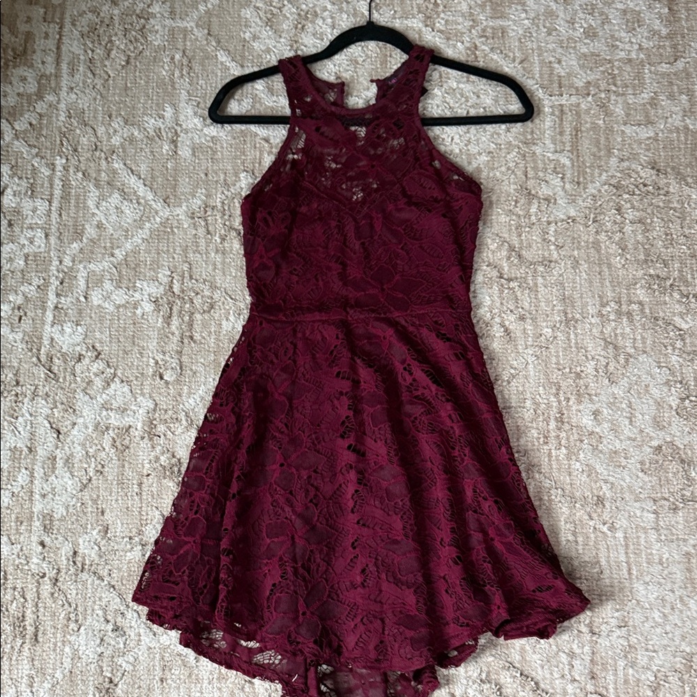 Material Girl Lace Fit-and-Flare Dress in Wine
